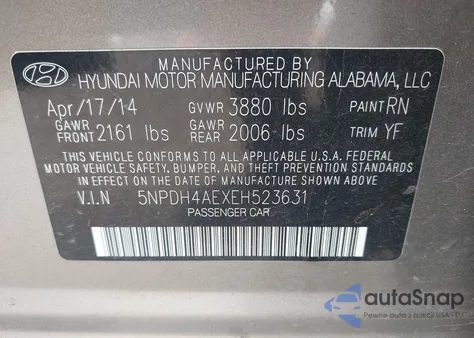 2014 Hyundai Elantra Se из США, поврежденный, VIN 5NPDH4AEXEH523631